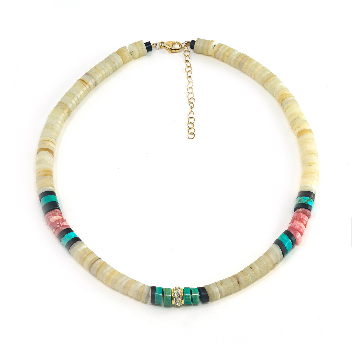 Seaside Pearls Candy African Vinyl Heishi beads freshwater pearl and gold  leather choker necklace