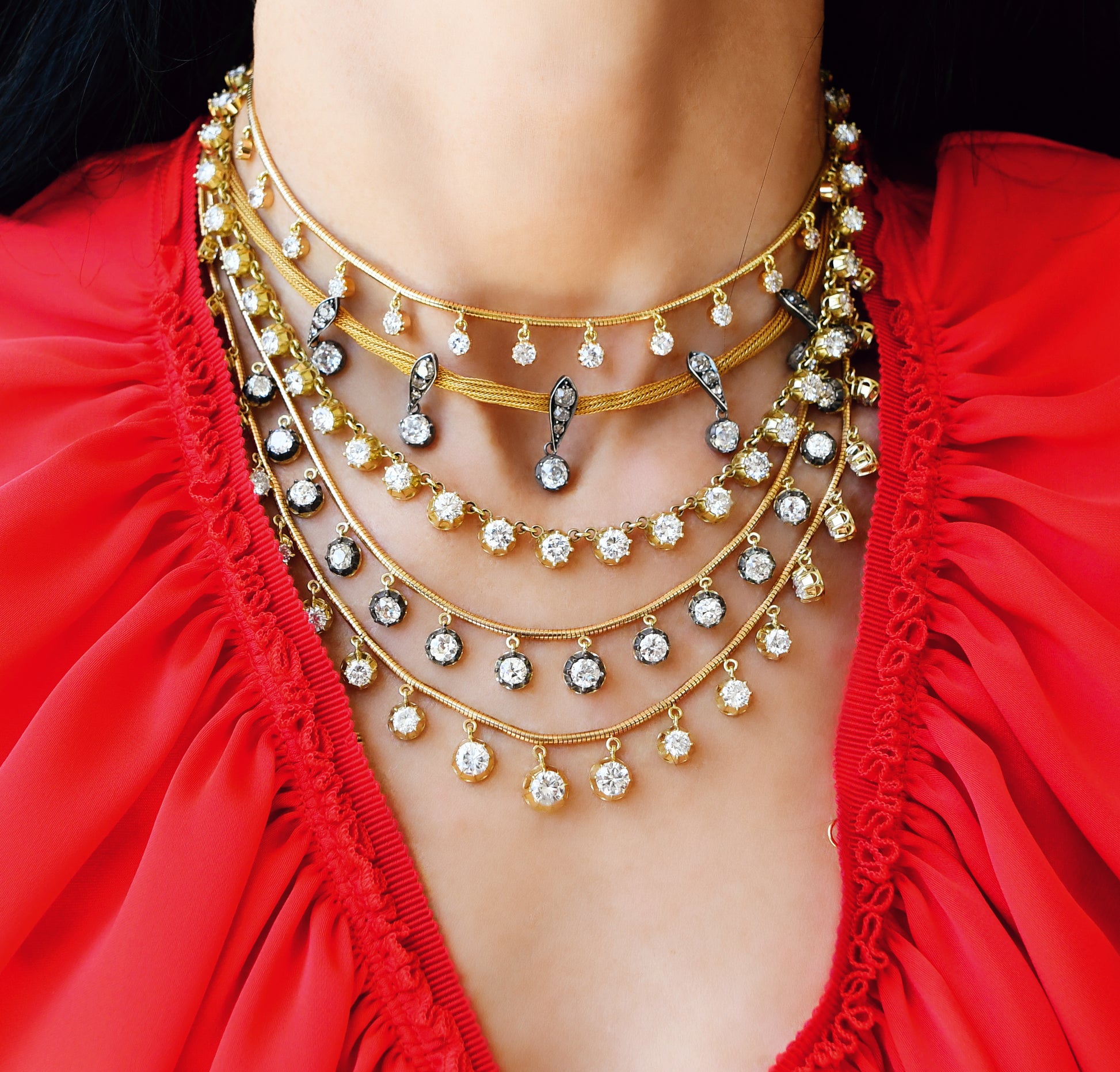 Blackened Diamond Fringe Necklace