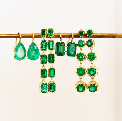 5 Stone Emerald Drop Earrings