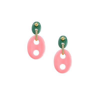Mariner Link Earrings in Coral and Chalcedony