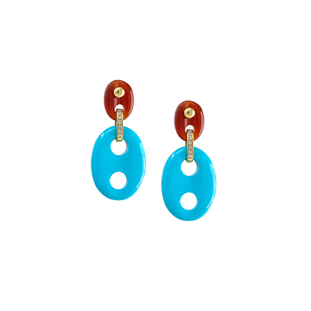 Mariner Link Earrings in Turquoise & Carnelian