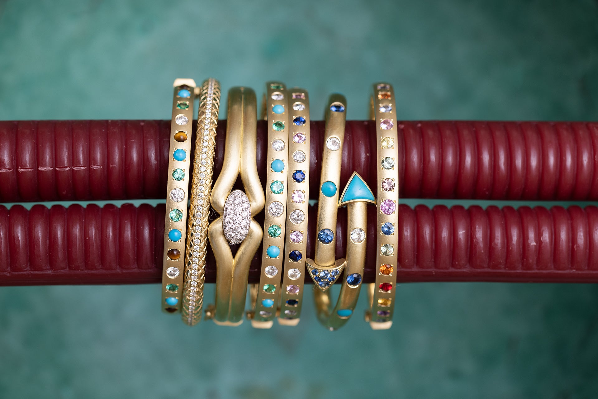 Turquoise, Emerald and Diamond Gypsy Bangle