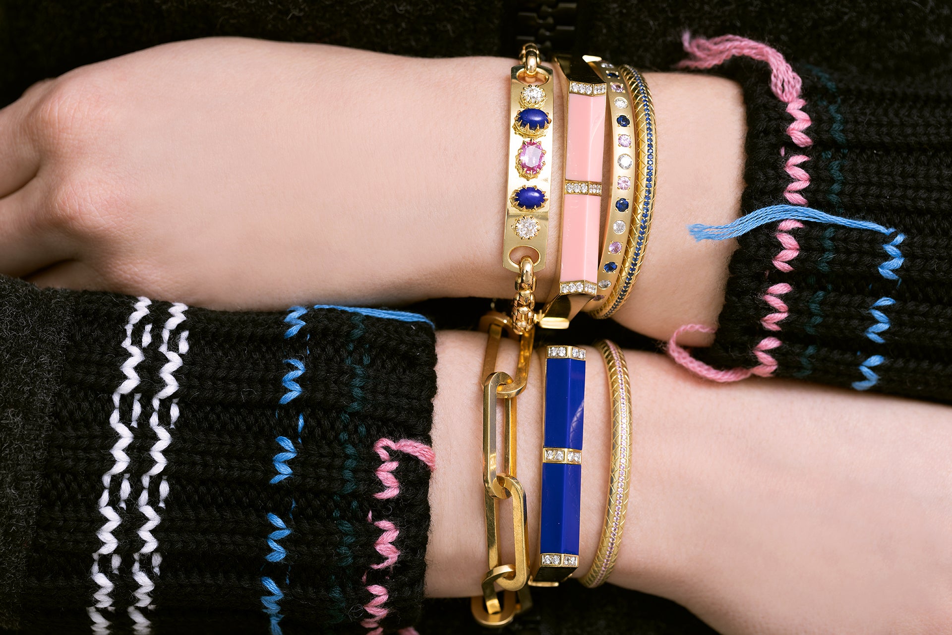 Diamond, Pink Sapphire, Lapis Morse Code Bracelet
