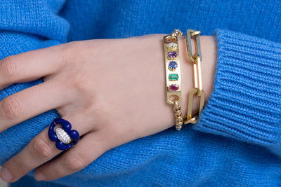Diamond, Amethyst, Emerald, Sapphire, Ruby Morse Code Bracelet