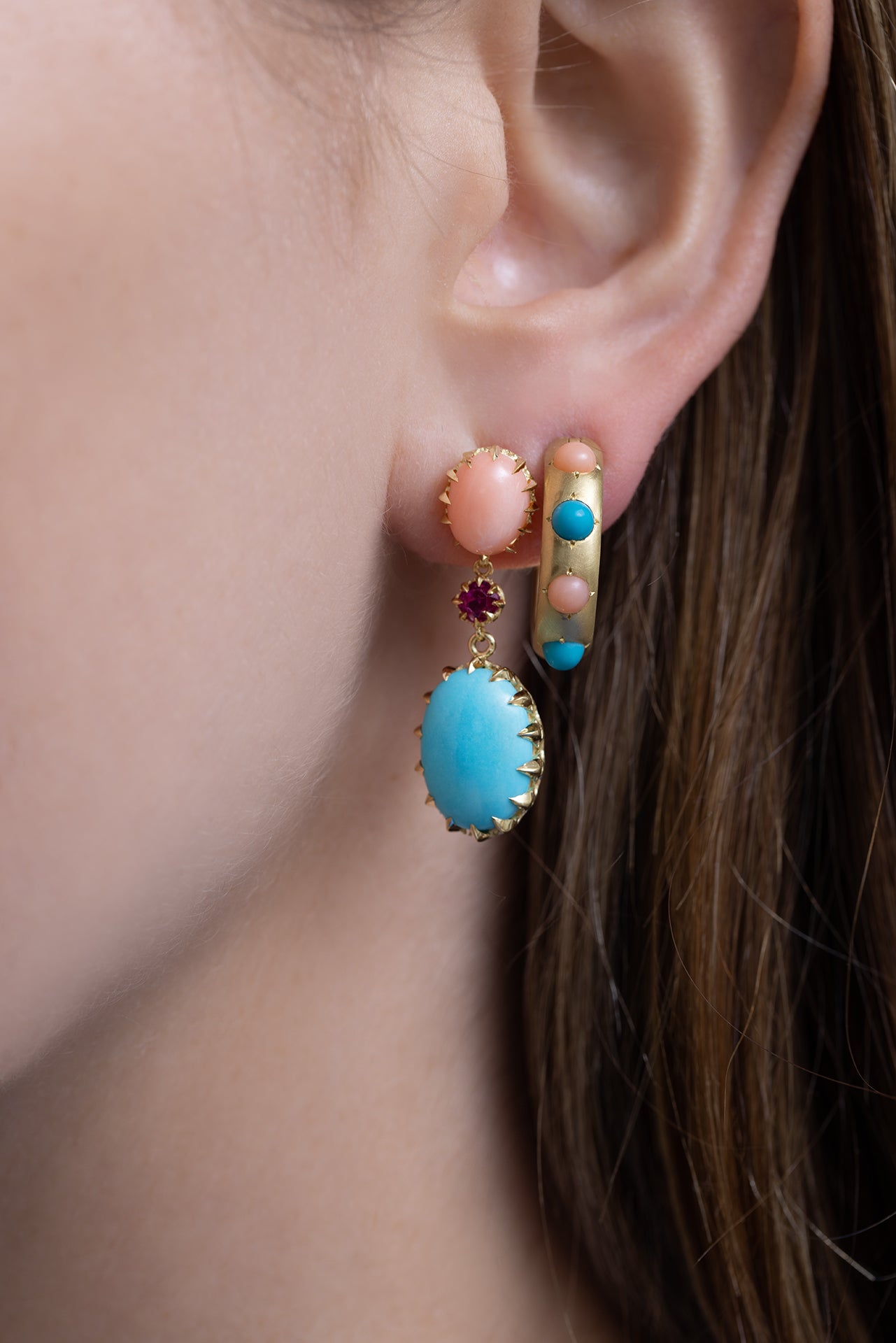 Turquoise and Coral Gypsy Hoops