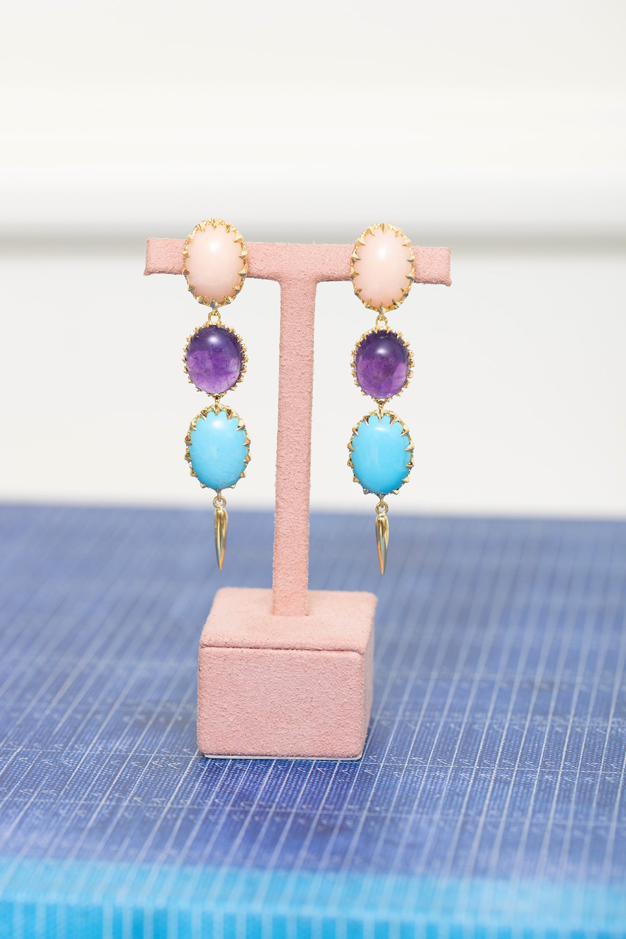 Coral Amethyst and Turquoise Drop Earrings