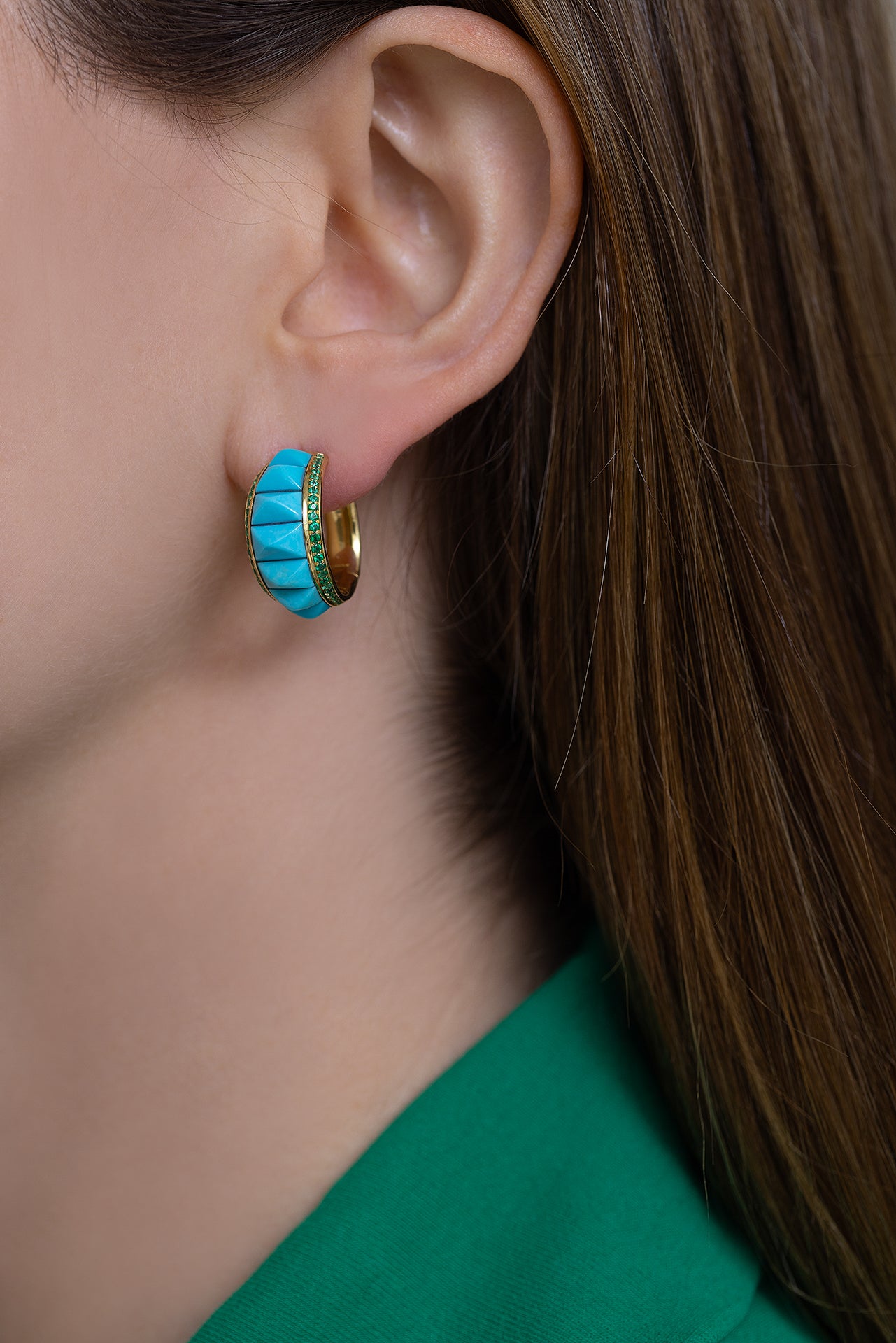 Turquoise Pyramid and Emerald Hoops