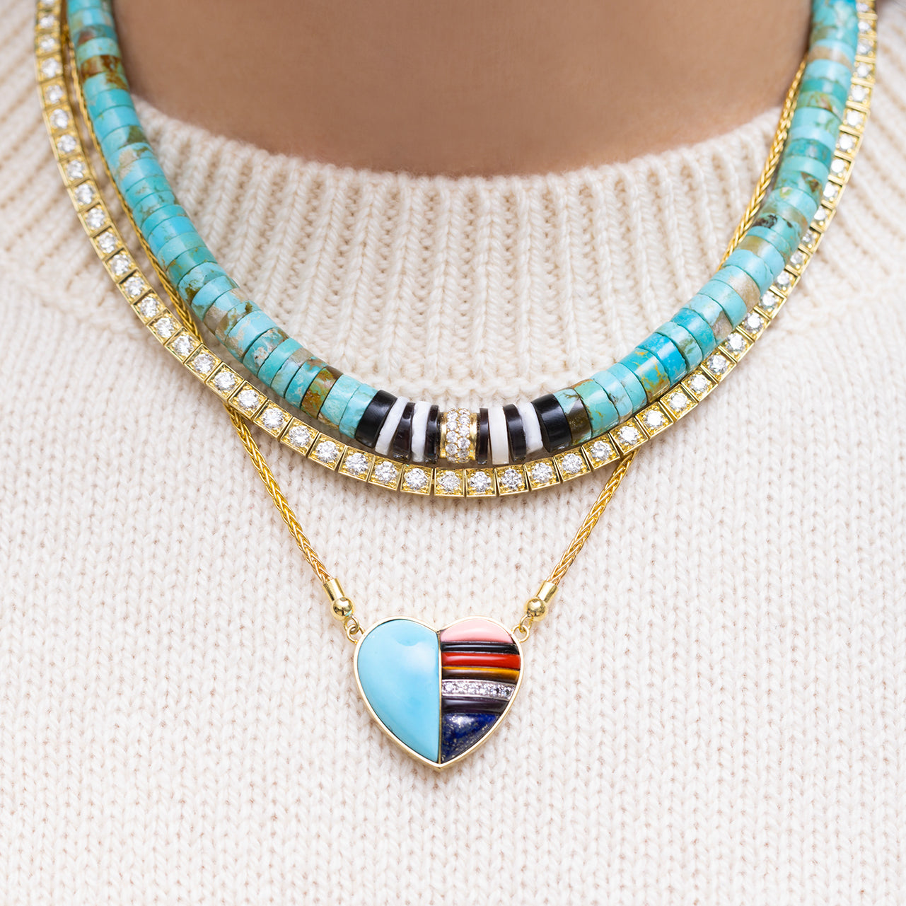 Turquoise and Mixed Heishi Bead Necklace