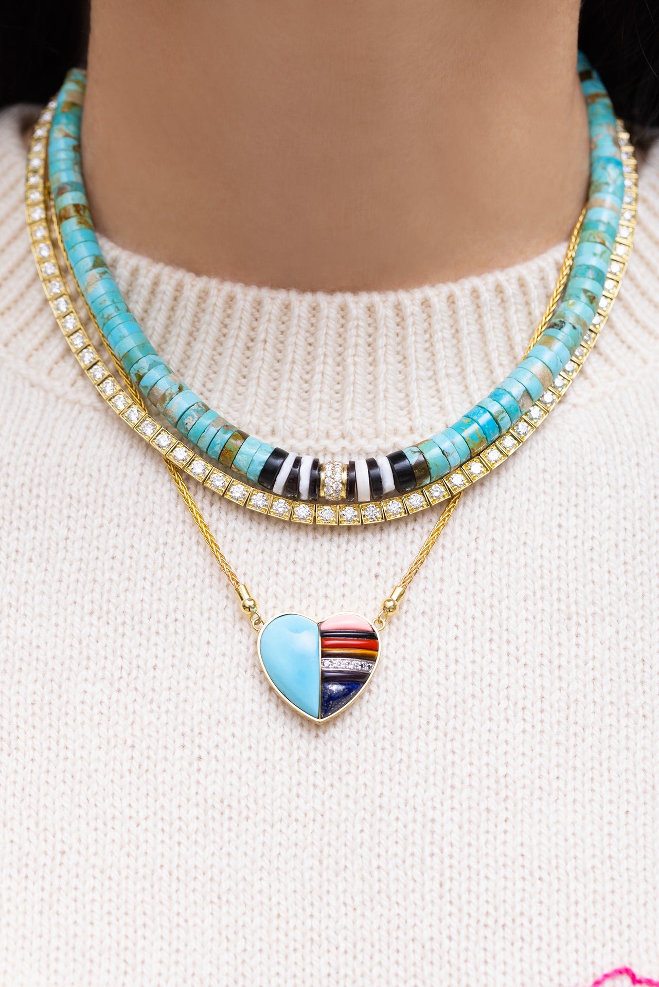 Turquoise and Mixed Heishi Bead Necklace
