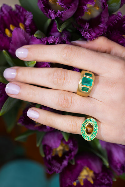 Eyecon Emerald and Tiger's Eye Ring