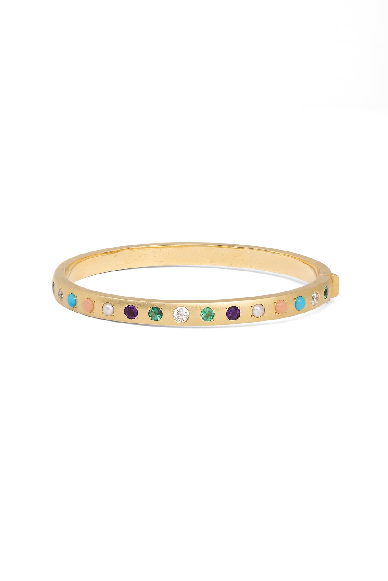 Coral, Amethyst, Turquoise, Emerald and Diamond Gypsy Bangle