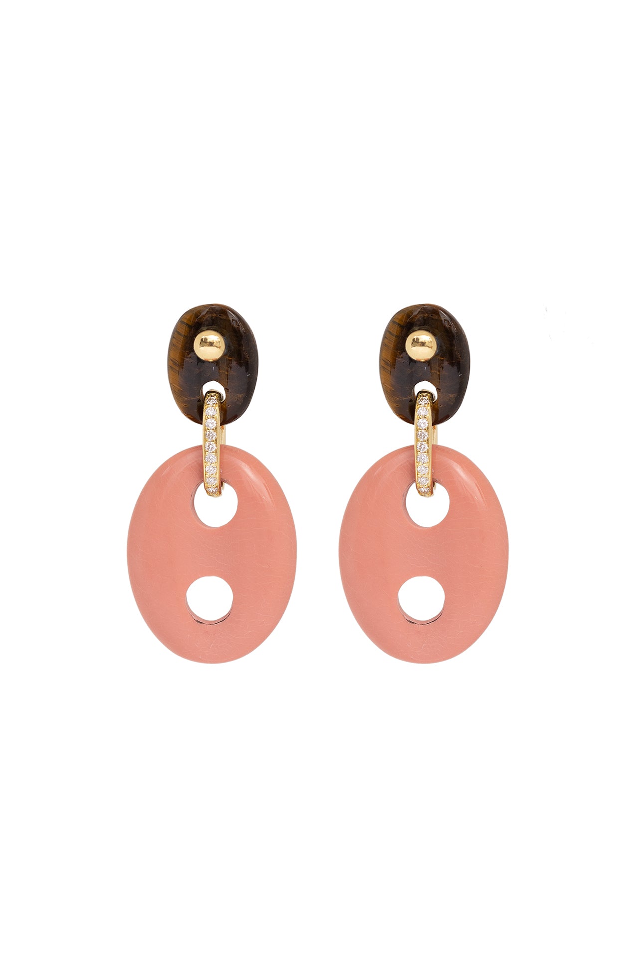Mariner Link Earrings in Coral and Tiger's Eye