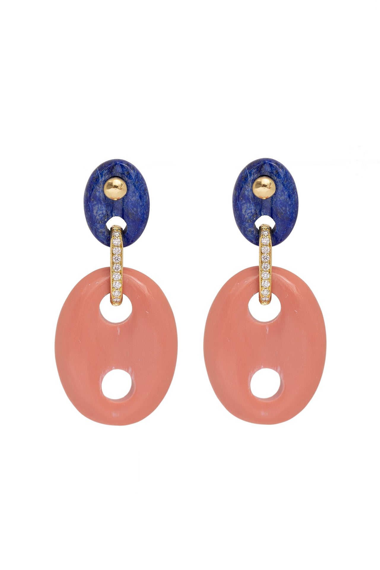 Mariner Link Earrings in Coral and Lapis