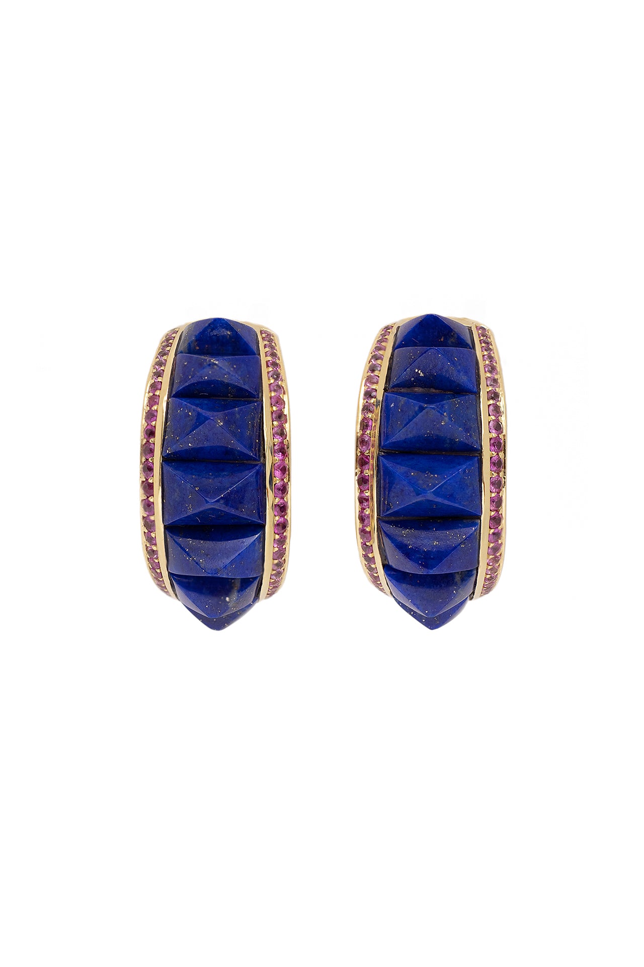 Lapis Pyramid and Pink Sapphire Hoops
