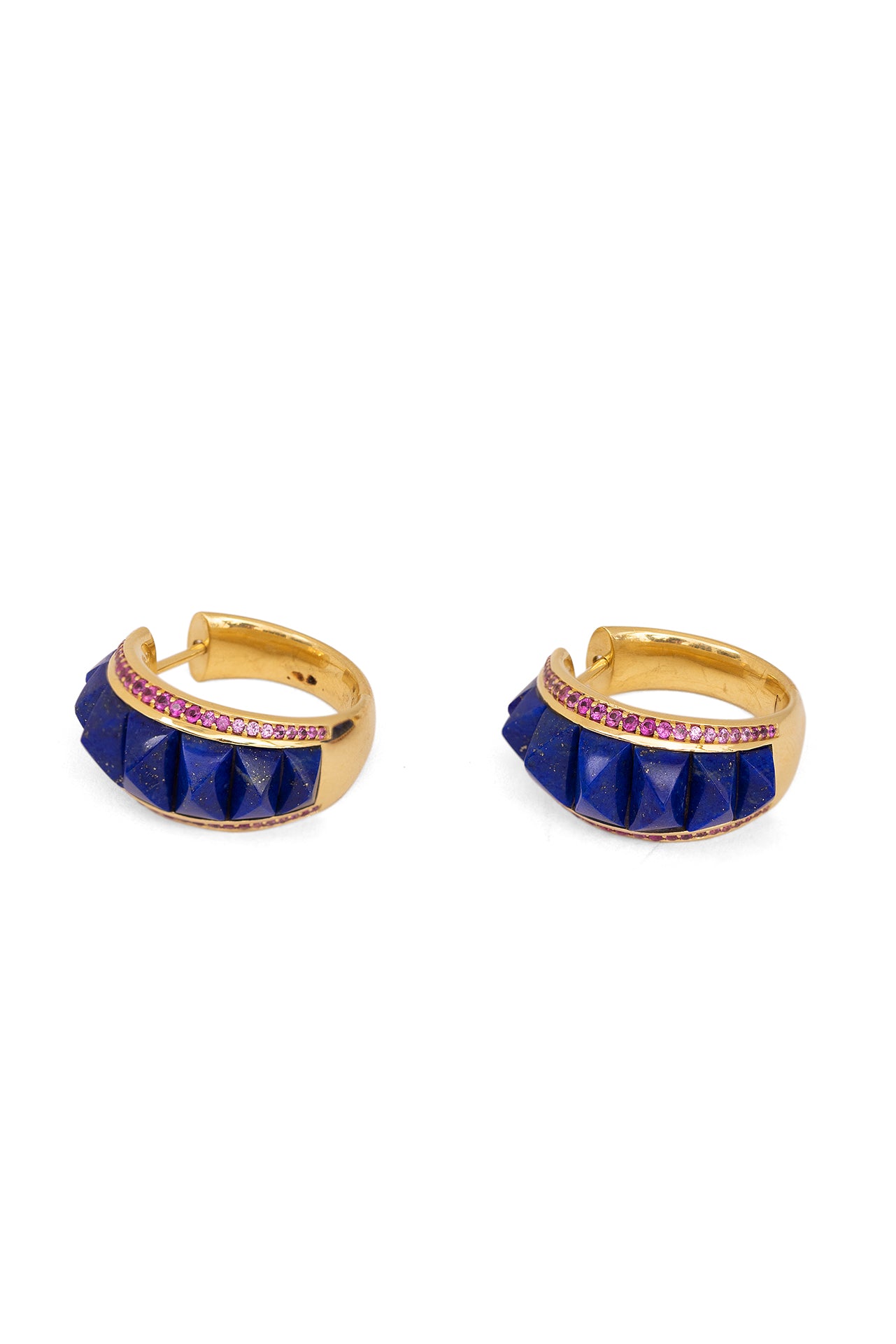 Lapis Pyramid and Pink Sapphire Hoops