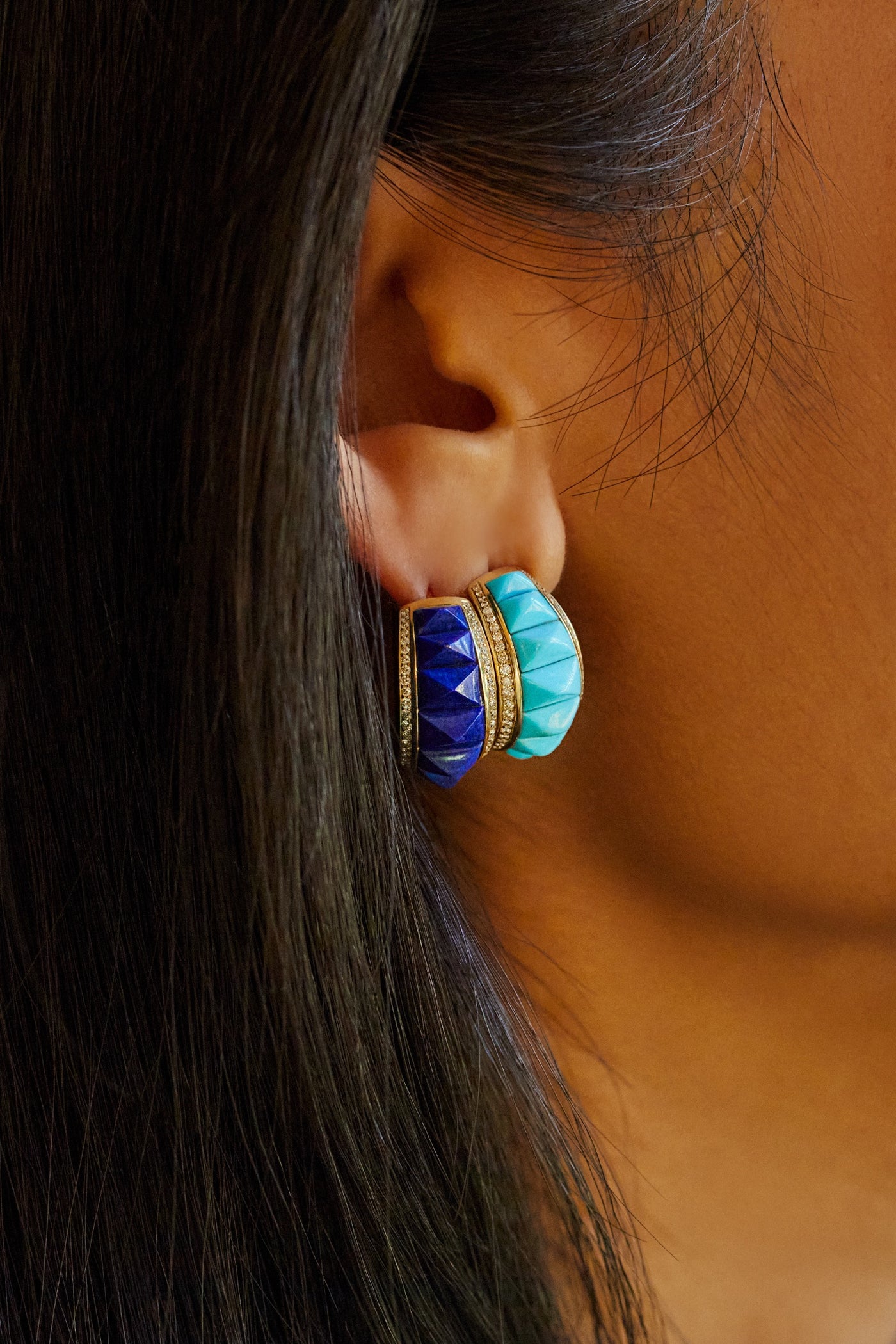 Turquoise Pyramid Hoops