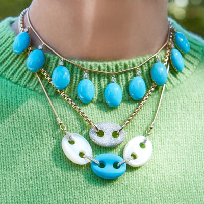 Turquoise & Diamond Fringe Necklace