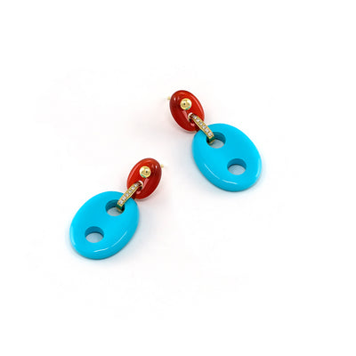 Mariner Link Earrings in Turquoise & Carnelian