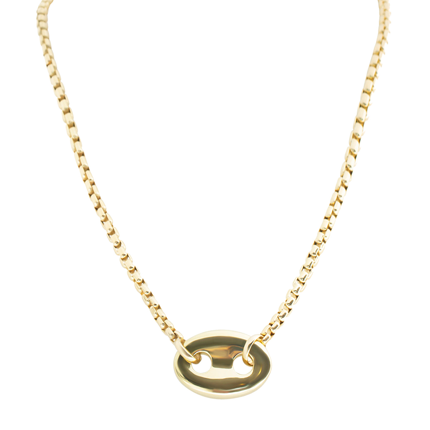 Gold Single Stone Mariner Box Link Necklace