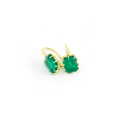 Rectangular Shaped Emerald Drop Earrings