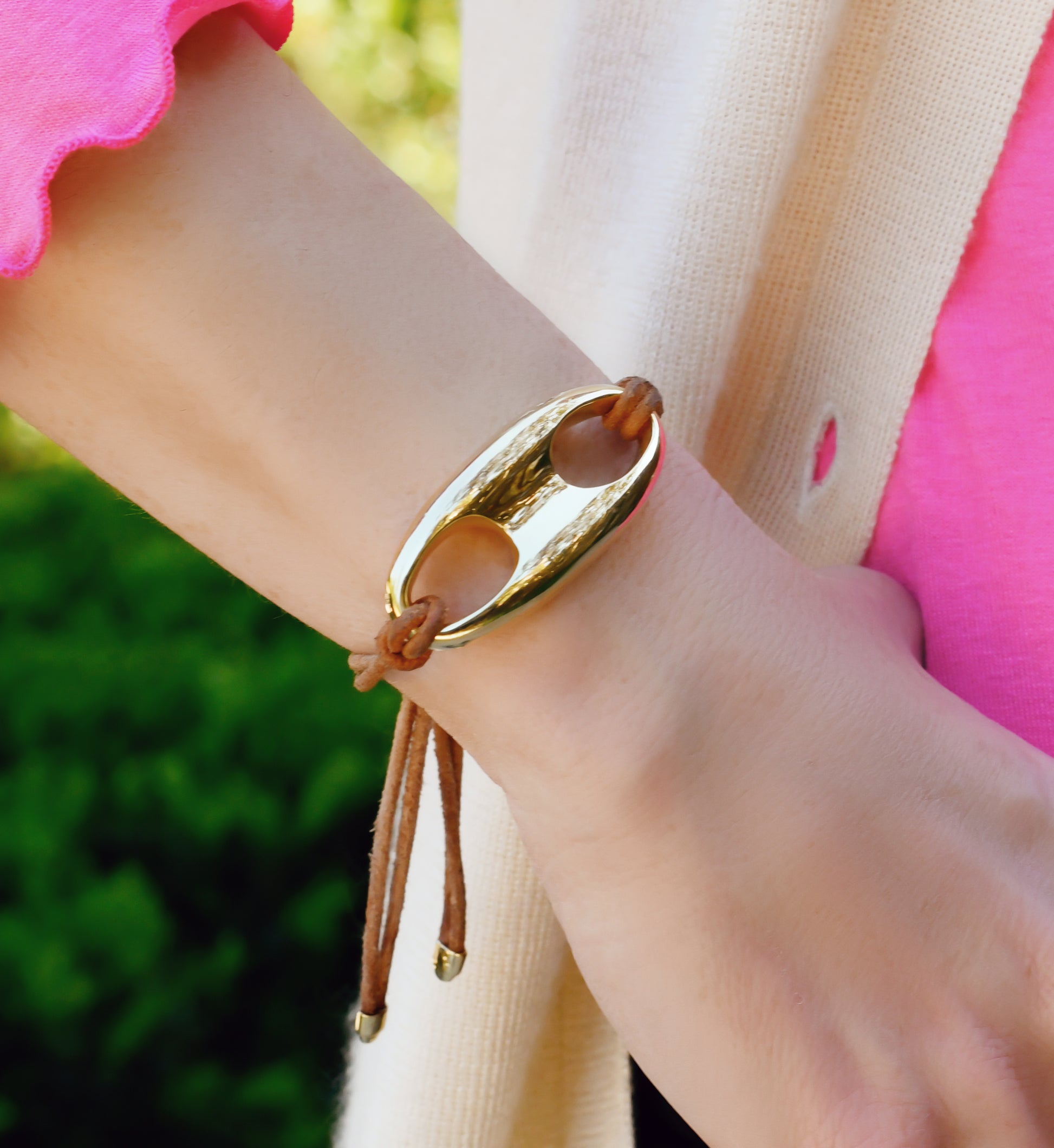 Gold Nautical Link on Leather Bracelet