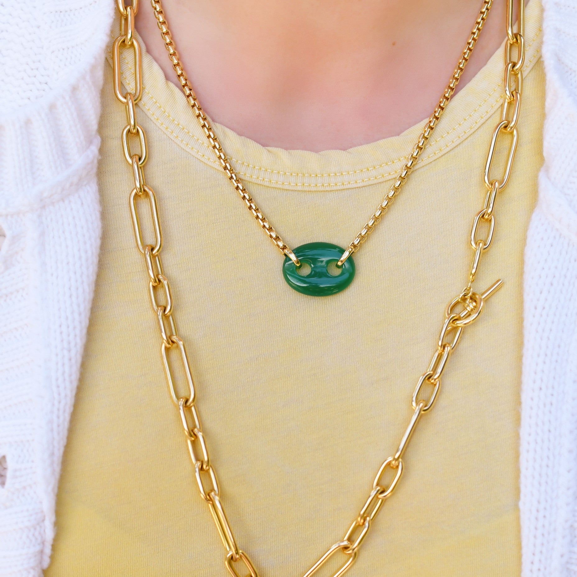 Single Stone Mariner Box Link Necklace