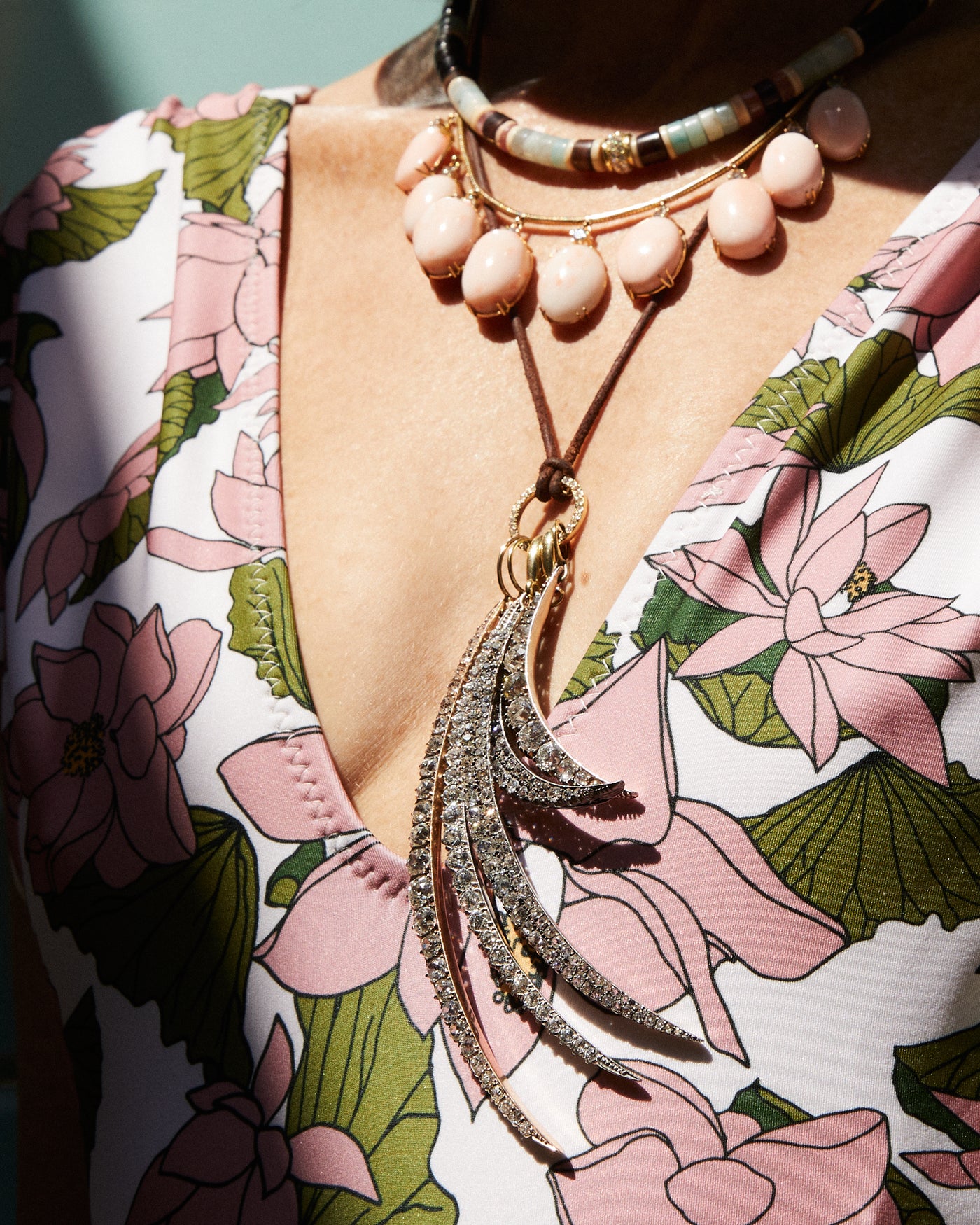 Coral & Diamond Fringe Necklace