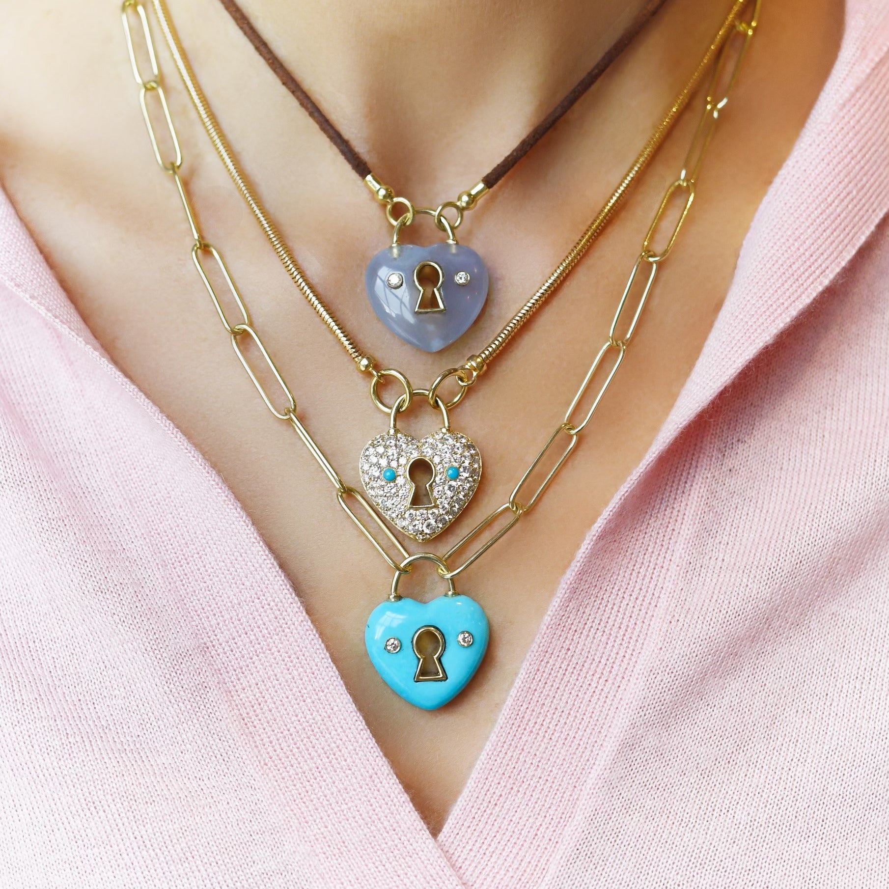 Padlock Heart with Diamond and Turquoise