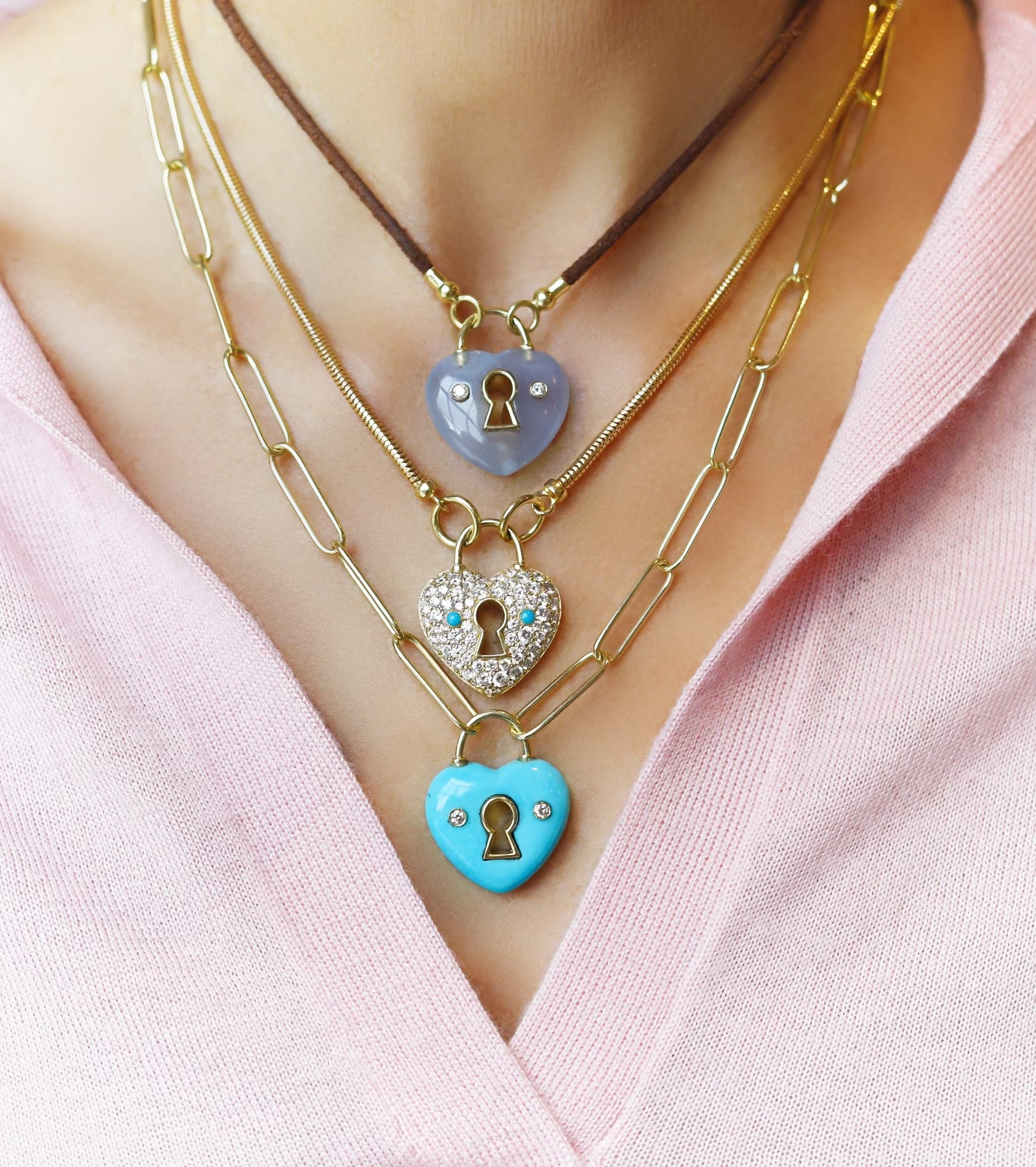 Padlock Heart with Diamond and Turquoise