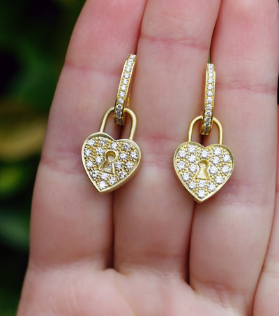 Diamond Heart Lock Earrings