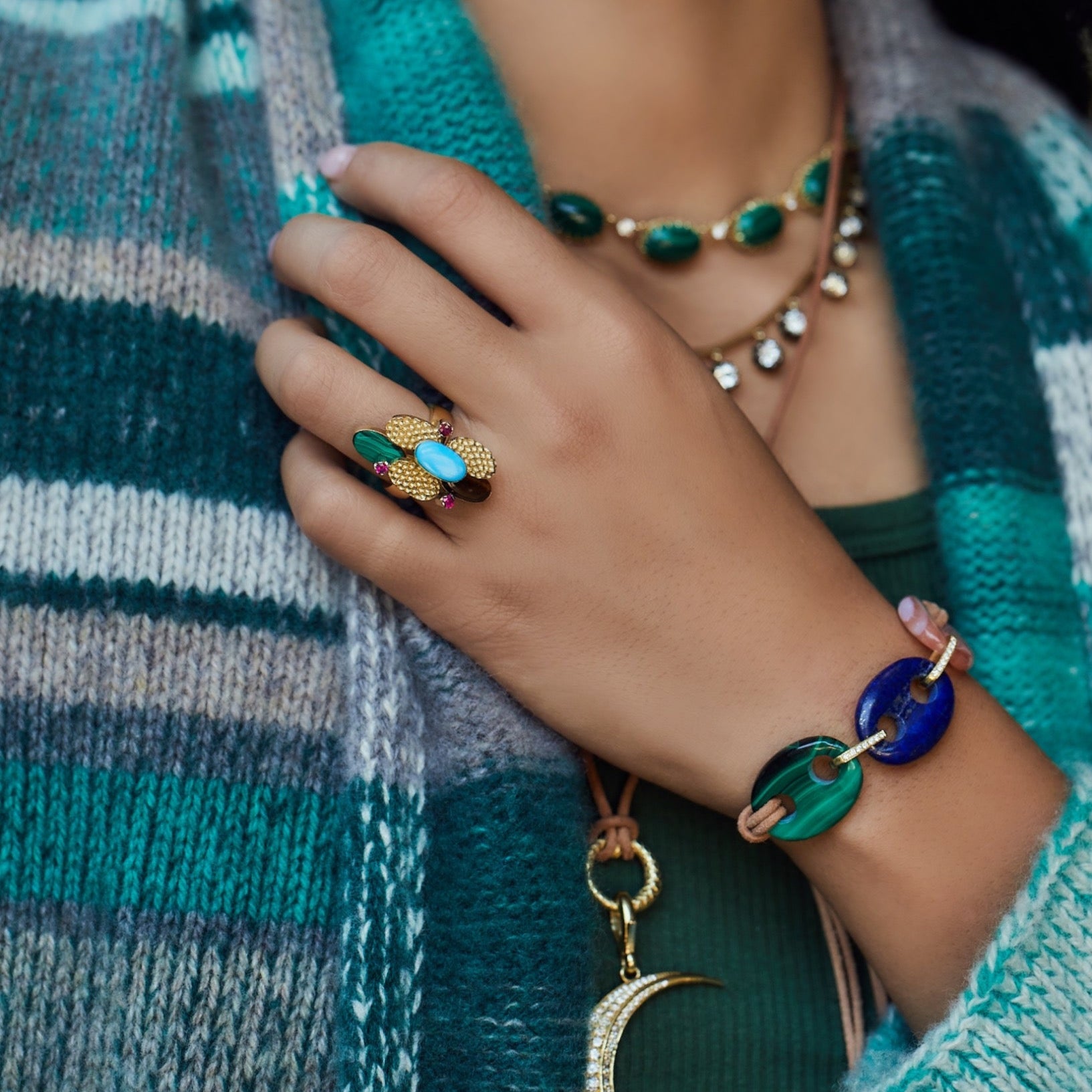 Three Stone Mariner Bracelet on Leather