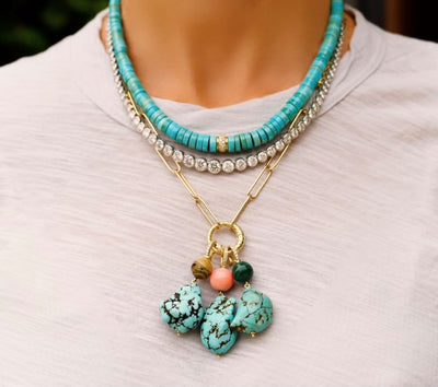 Turquoise Beaded Necklace on Leather