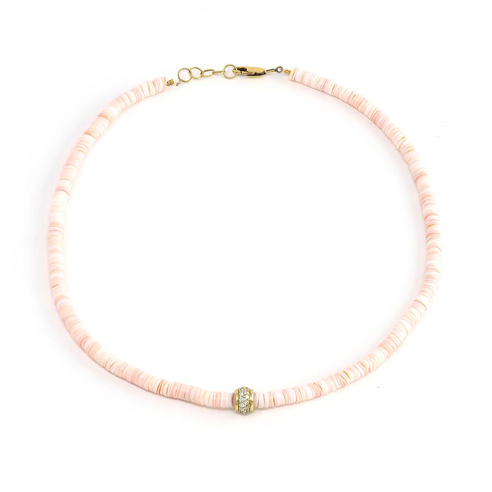 Coral Slice Diamond Bead Necklace