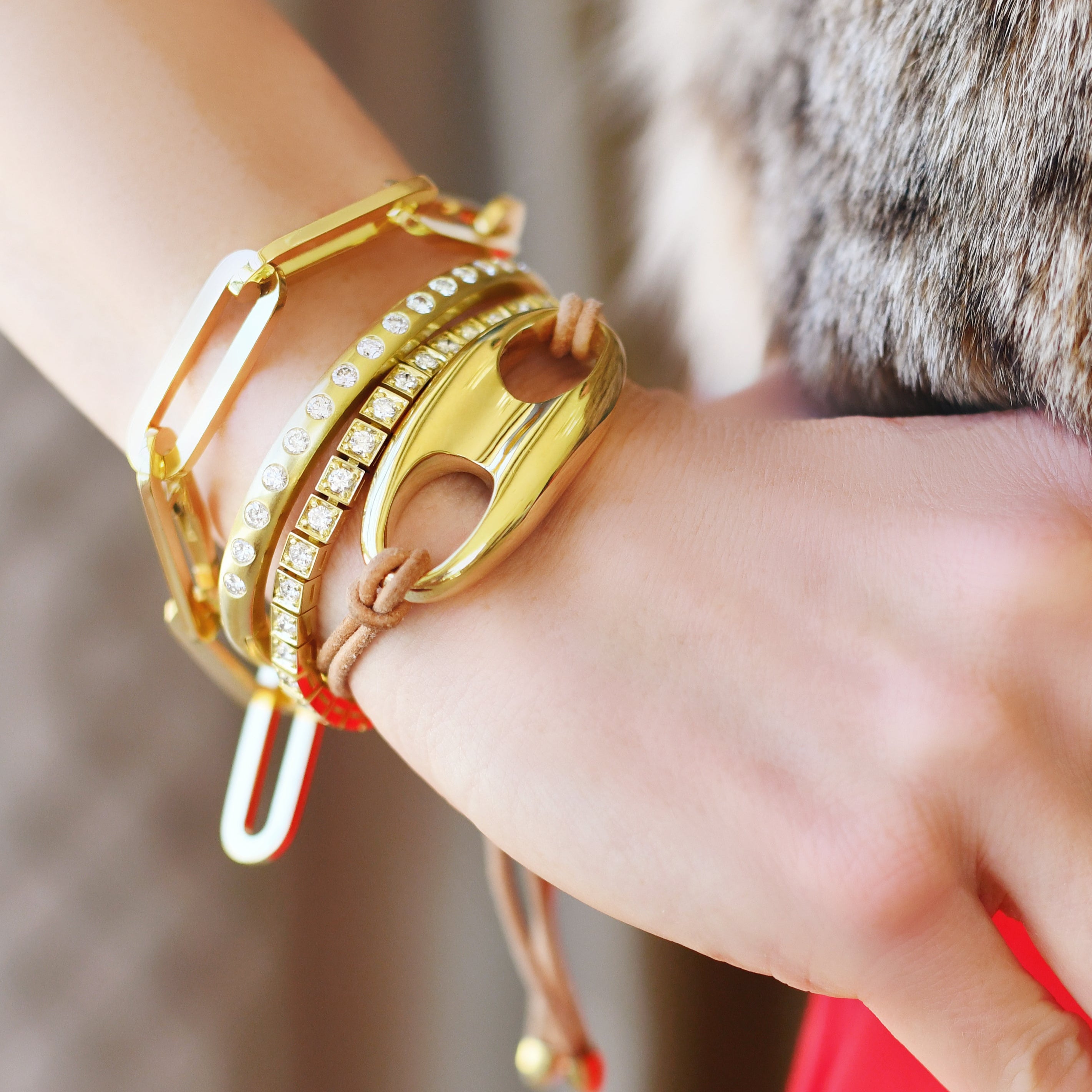 Gold Nautical Link on Leather Bracelet