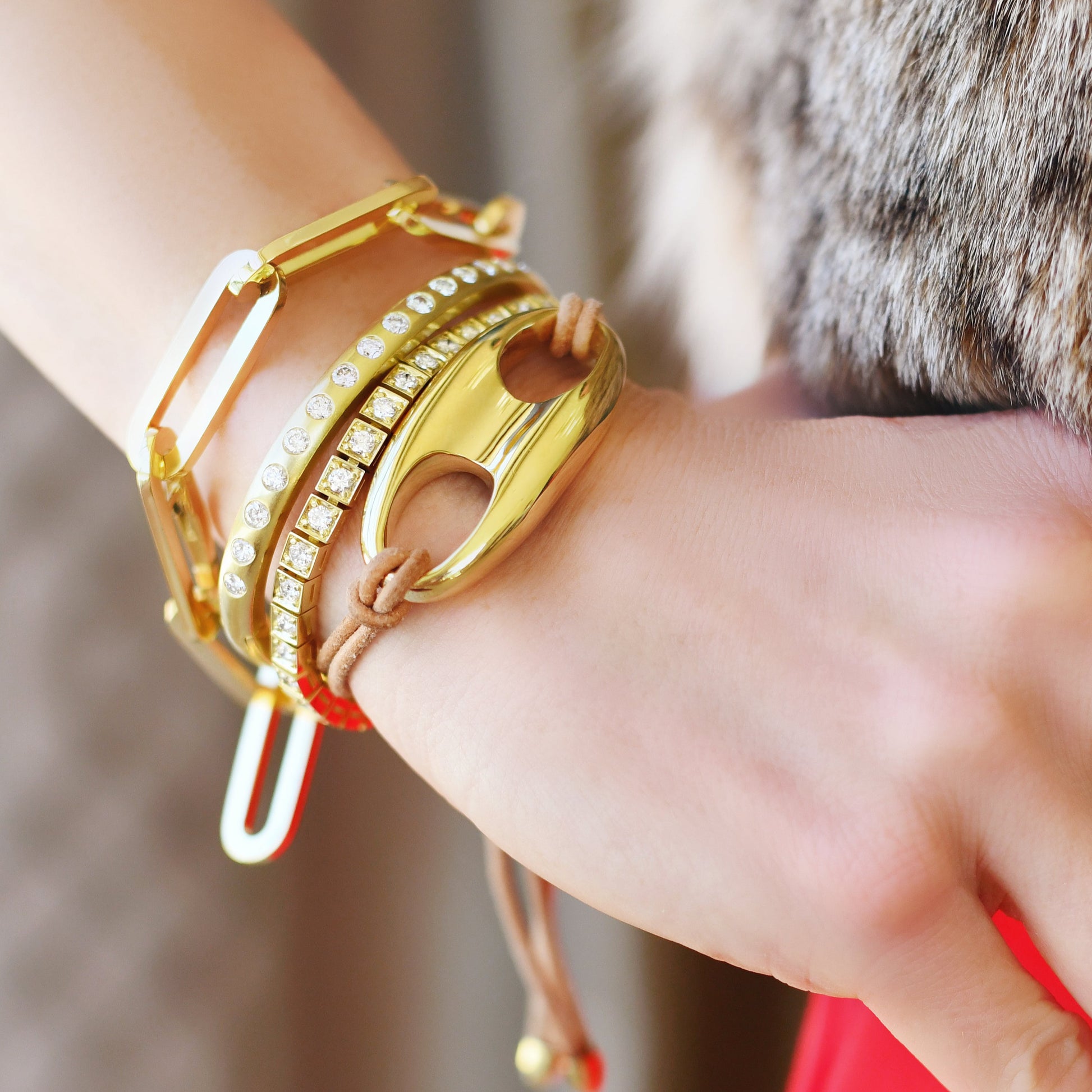 Gold Nautical Link on Leather Bracelet