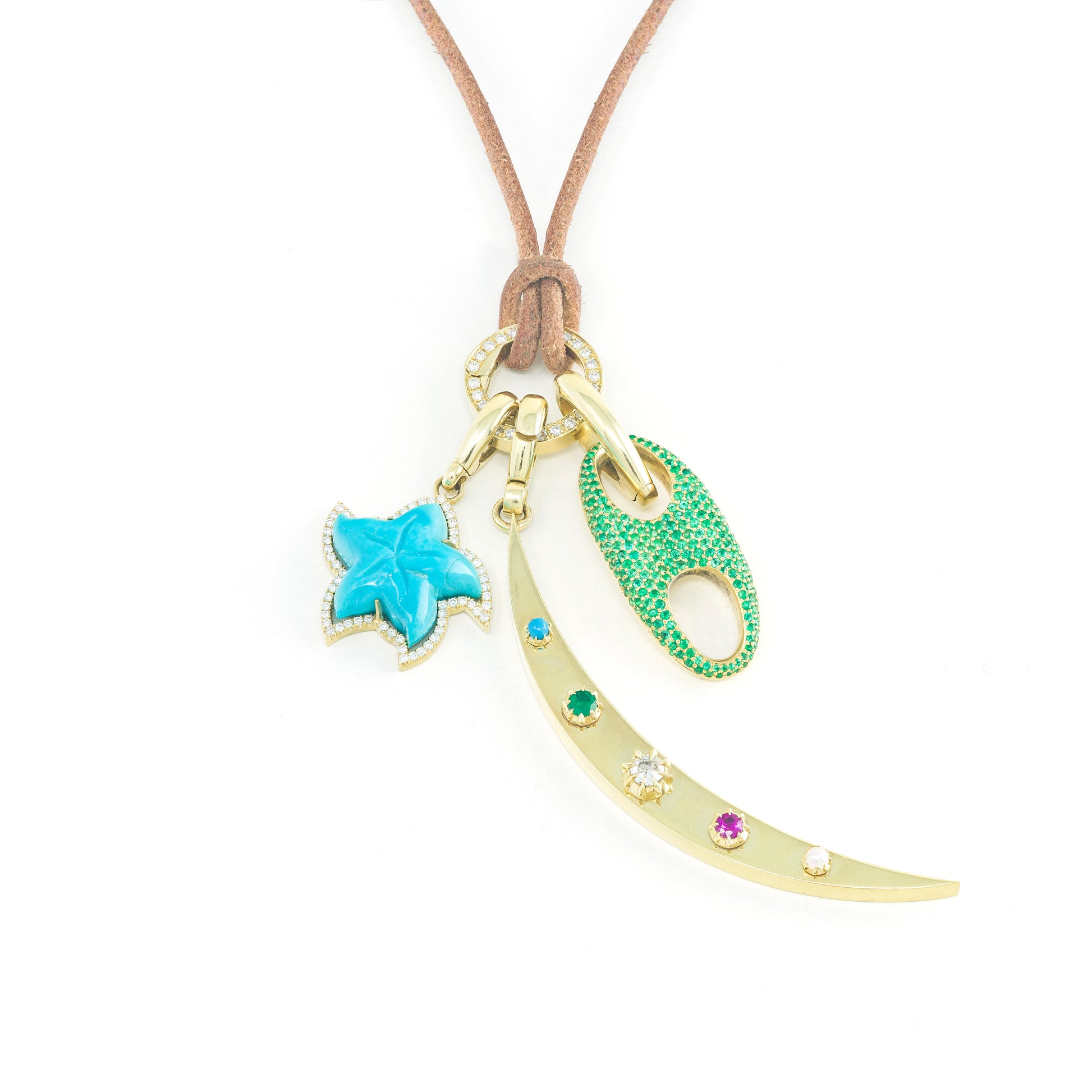 Multi Stone Gold Crescent