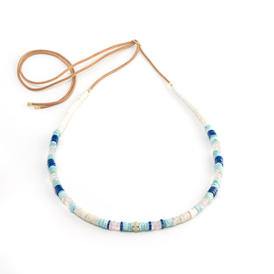 Lapis, Turquoise and Rose Quartz Beaded Necklace on Leather