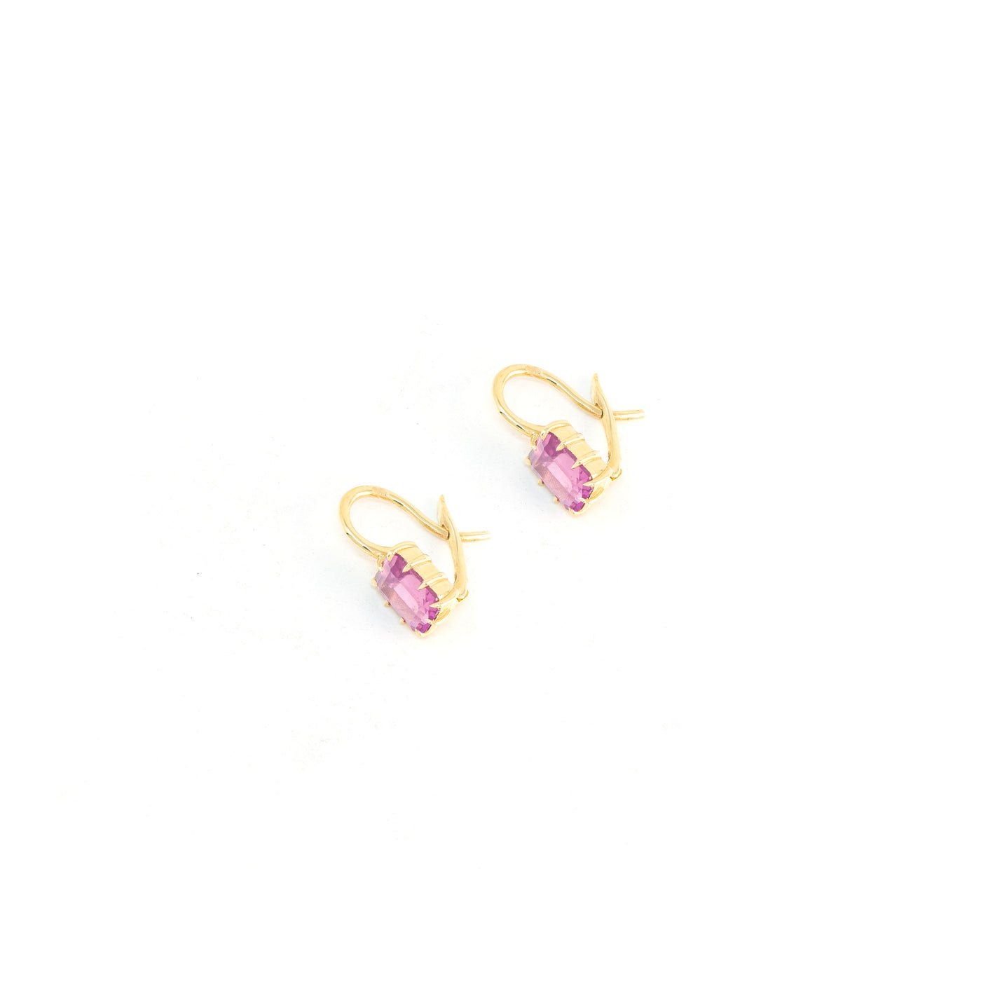 Victorian Emerald Cut Pink Sapphire Drop Earrings