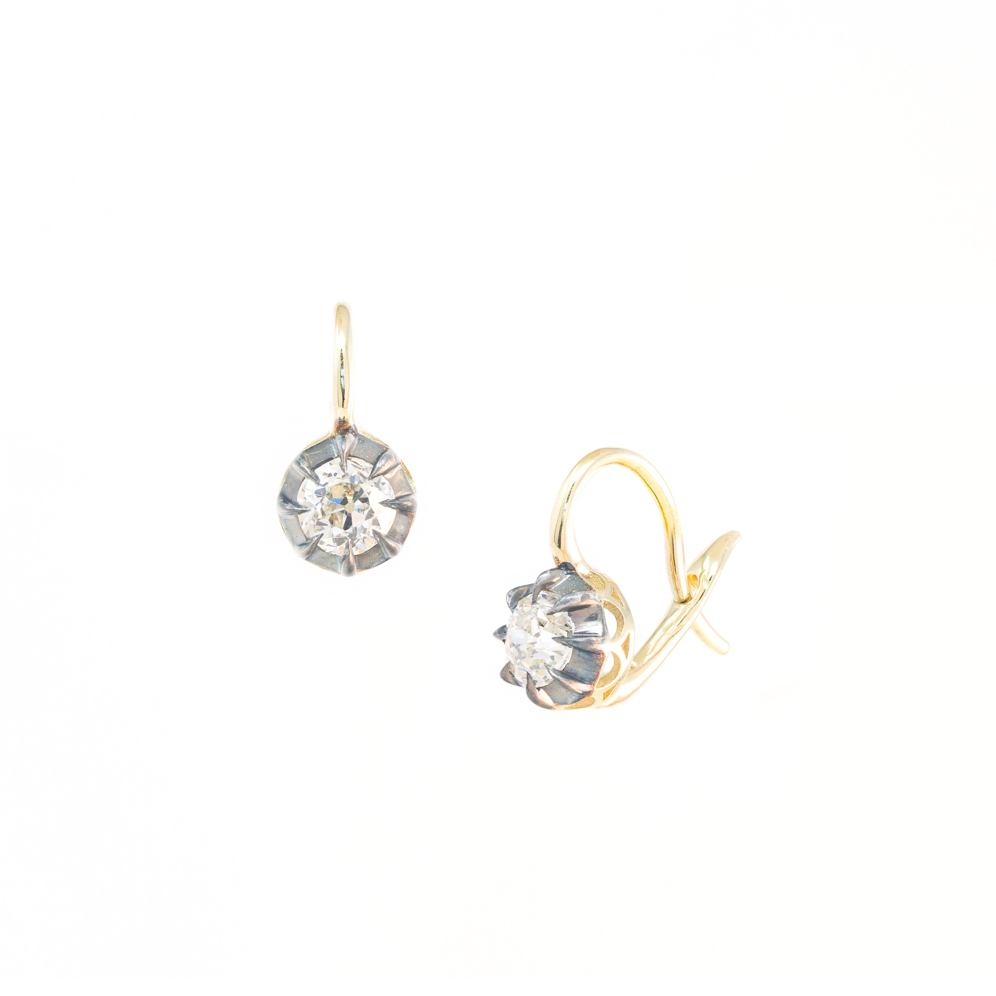 Victorian Round Diamond Drop Earrings