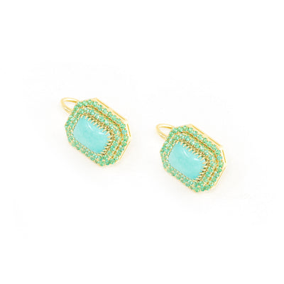 Emerald and Turquoise Rectangular Earrings