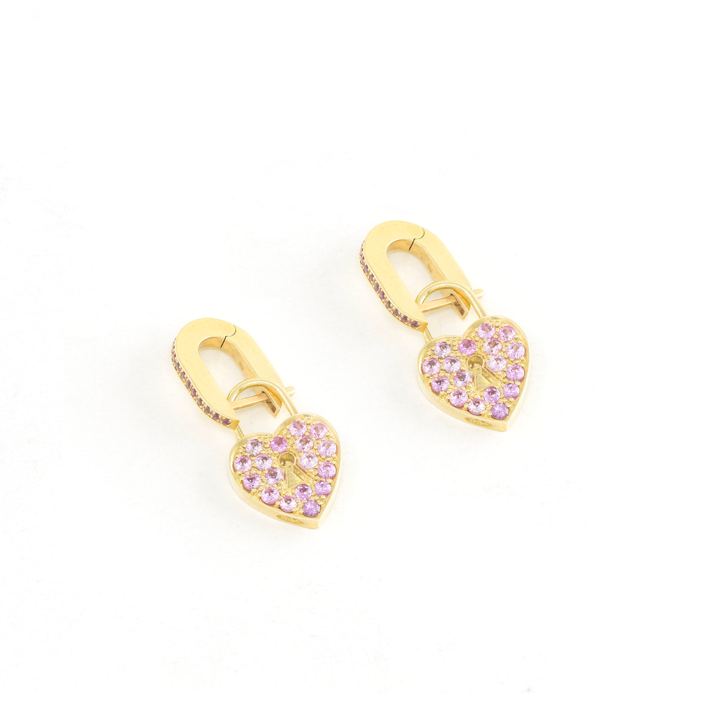 Pink Sapphire Heart Lock Earrings