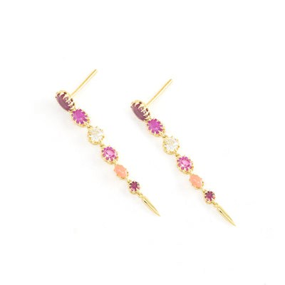 Pink Sapphire, Coral, Diamond & Fringe Earrings