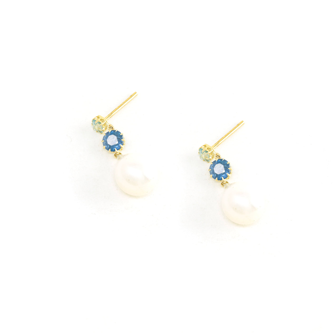 Pearl Blue Sapphire and Aquamarine Drop Earrings