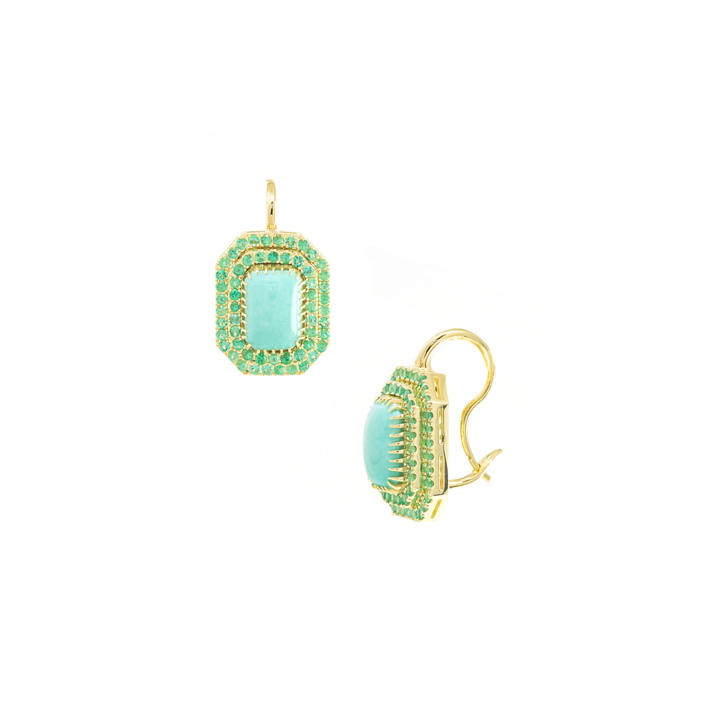 Emerald and Turquoise Rectangular Earrings