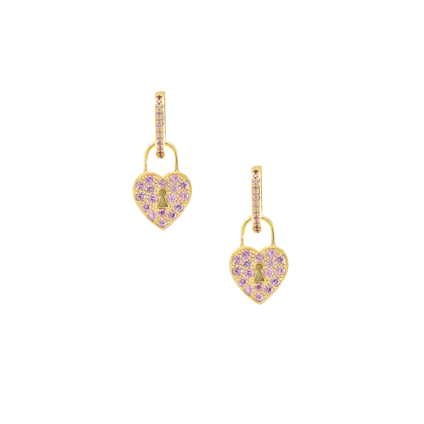 Pink Sapphire Heart Lock Earrings