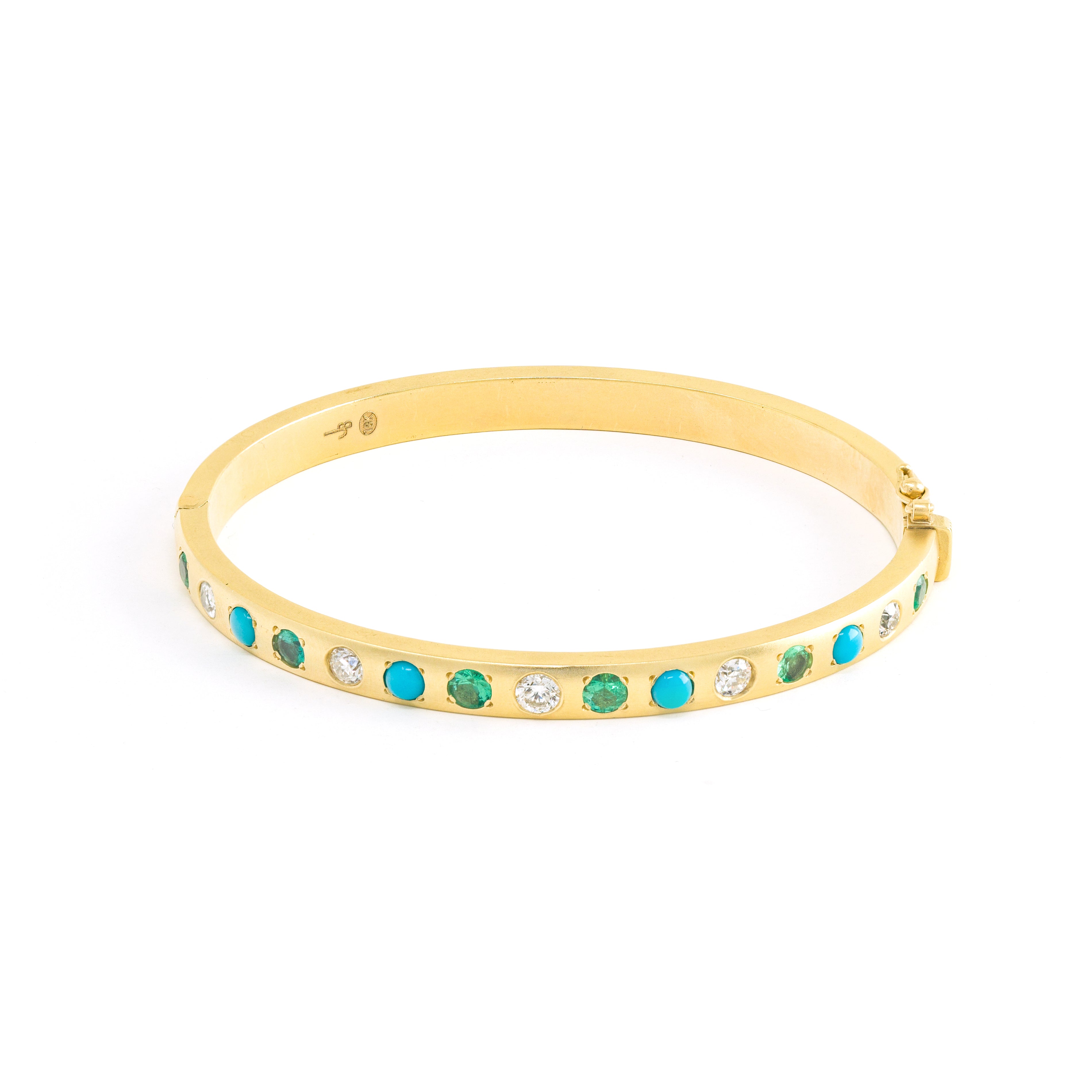 Turquoise, Emerald and Diamond Gypsy Bangle