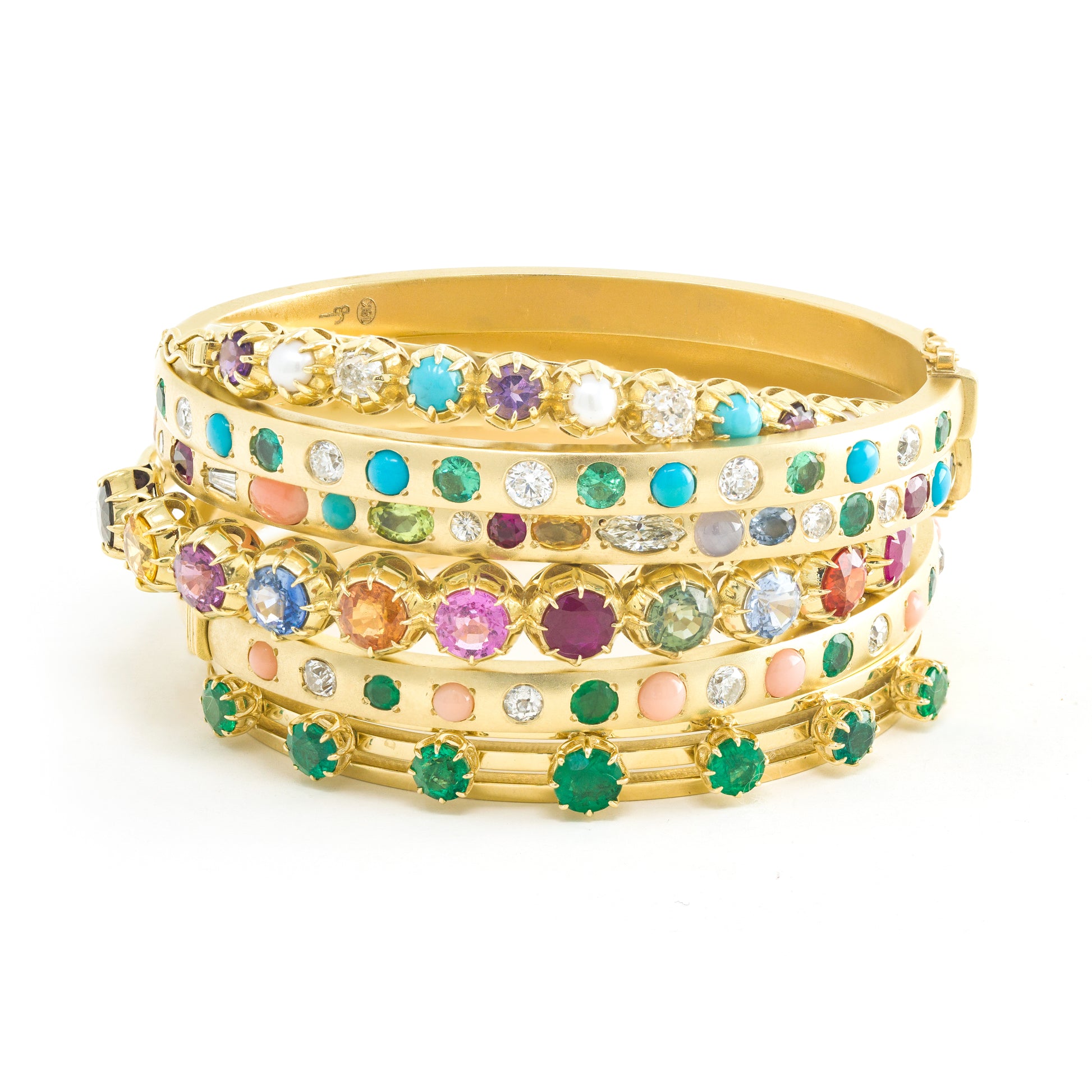 Turquoise, Emerald and Diamond Gypsy Bangle