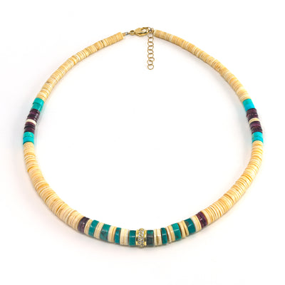Turquoise and Cream Heishi Beaded Necklace