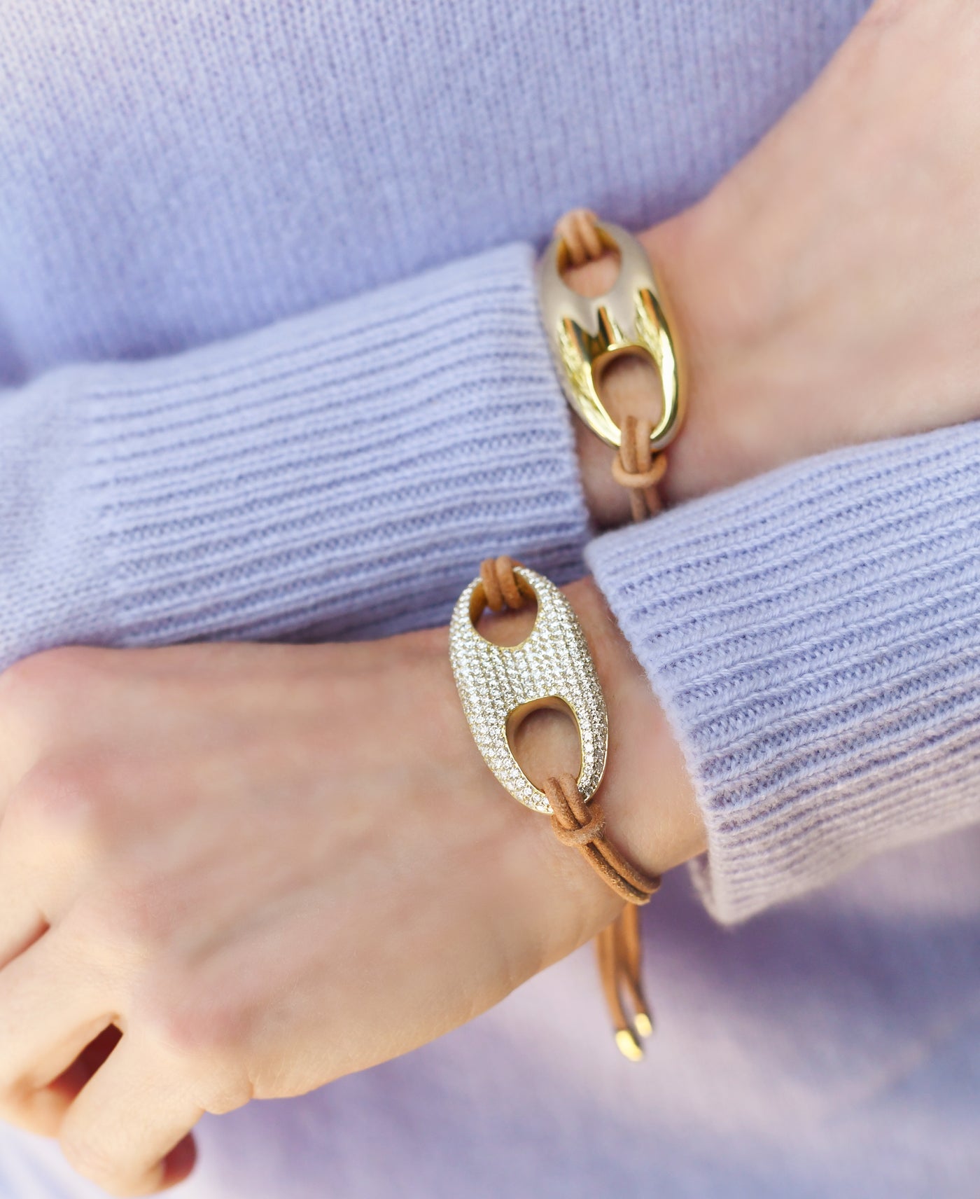 Gold Nautical Link on Leather bracelet