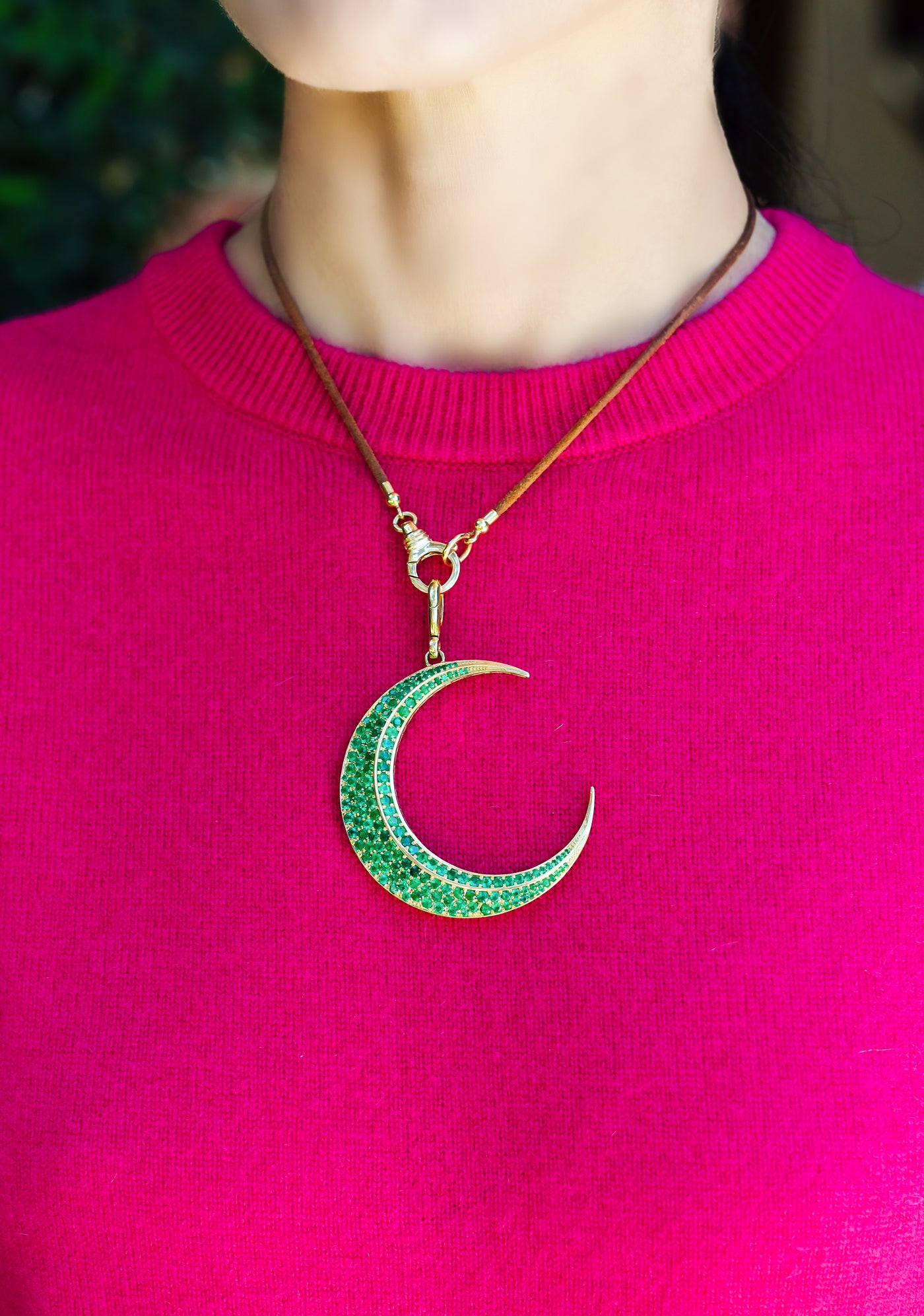 Large Emerald Crescent Charm